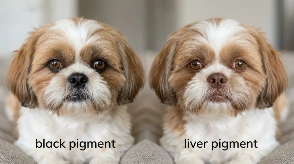 Black nose versus liver-brown nose on Shih Tzus with brown-looking coats